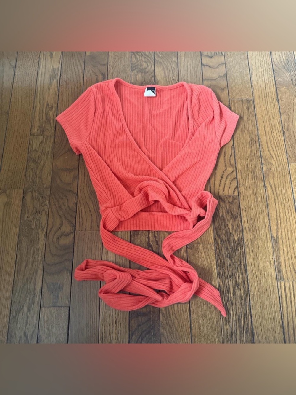 Windsor Coral Ribbed Wrap Crop Top